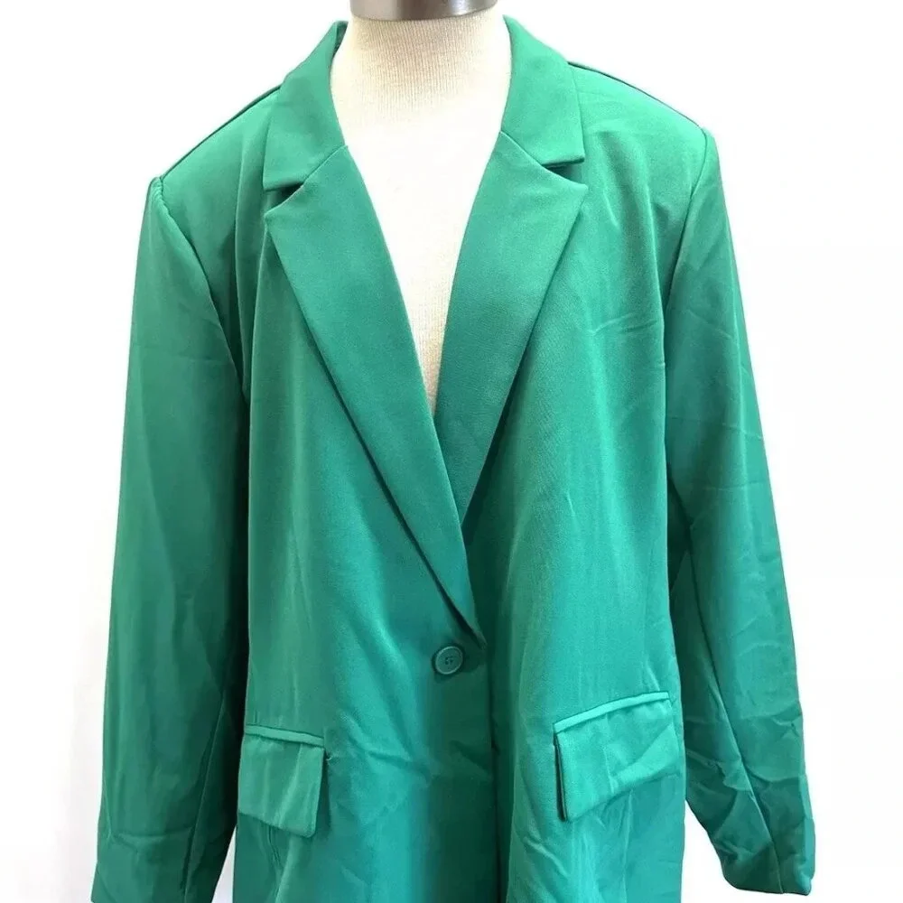 NWT INTEMPO Women Long Sleeve One Button Lined Green Blazer Jacket Plus Size 3X - Picture 1 of 14